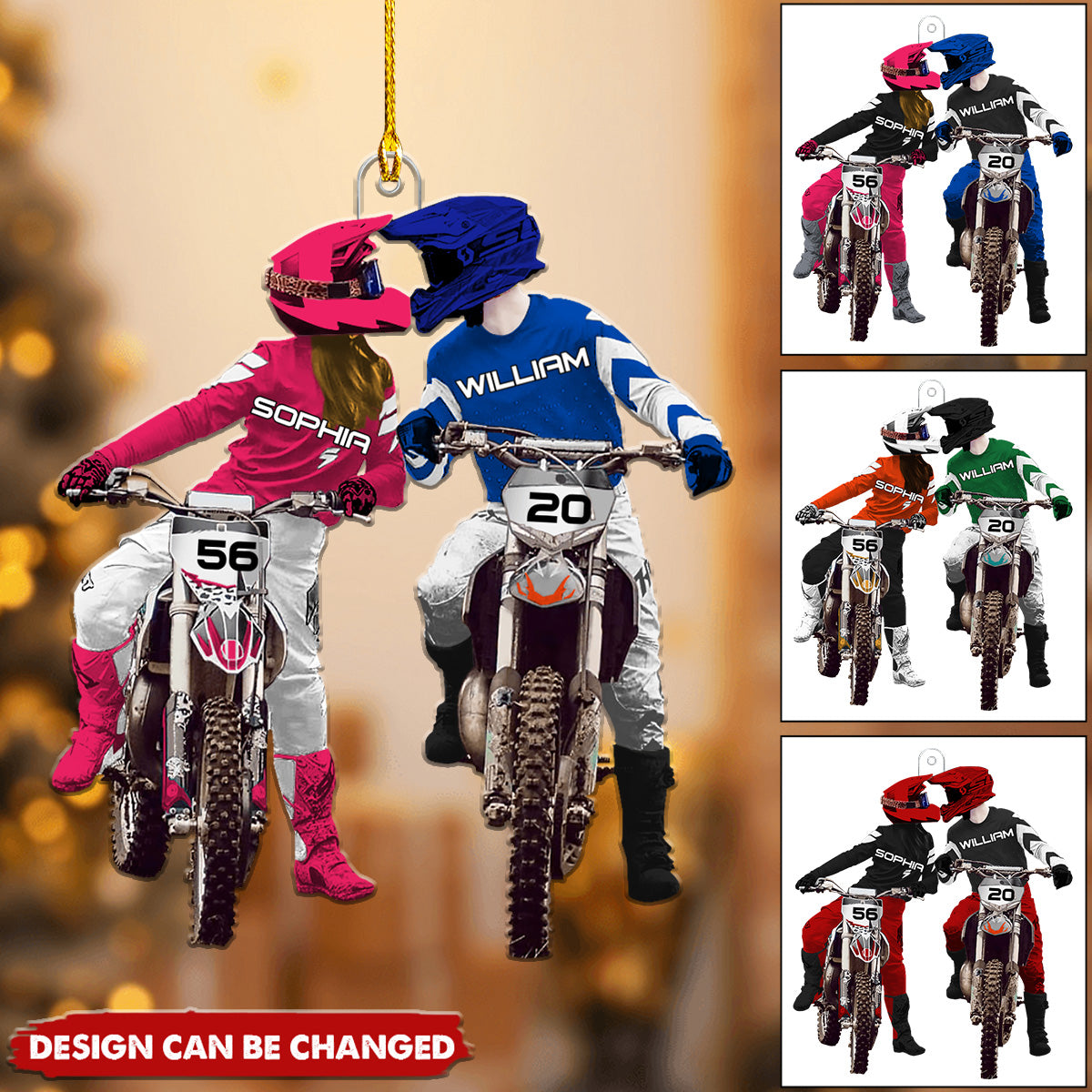 Personalized Motocross Couples Christmas Ornament, Motocross Lovers Acrylic Ornament