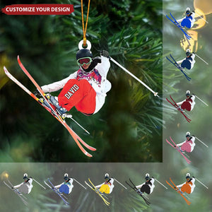 Personalized Skiing Acrylic Ornament, Snow Skiing Ornament