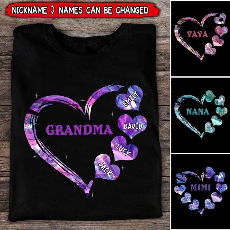 Sparkling Grandma- Mom Heart Kids, Multi Colors Personalized T-shirt