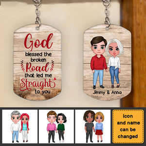 Gift for Couple God Blessed The Broken Road Stainless Steel Keychain