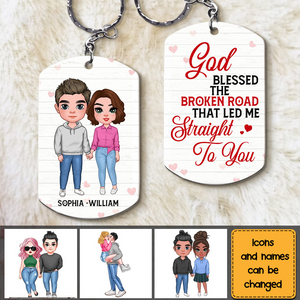 Gift for Couple God Blessed The Broken Road Stainless Steel Keychain