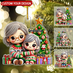 Cute Grandma Grandkid Christmas Tree And Gifts Personalized Acrylic Ornament