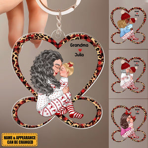 Grandma Mom Holding Kid Sitting On Heart Infinity Personalized Acrylic Keychain