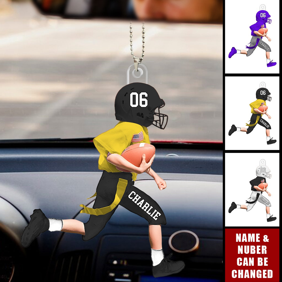 Personalized American Football Kid Car Ornament, Gift for Son