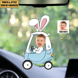 Custom Funny Face Bunny Easter Car Gift - Personalized Photo Easter Car Ornament