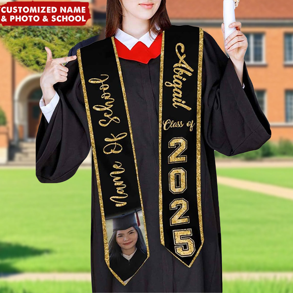 Custom Grads Name School Personalized Photo Graduation Stoles