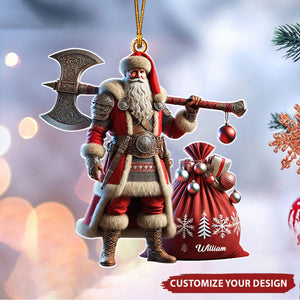 Viking Santa Warrior With Gift Sack Personalized Christmas Ornament