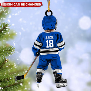 Personalized Kid Hockey Lover Christmas Acrylic Ornament