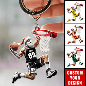 Santa Basketball Player Personalized Acrylic Keychain, Gift for Basketball Lover