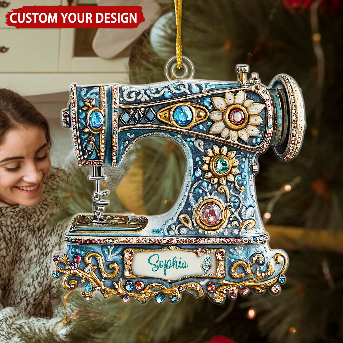 Exquisite Sewing Machine Personalized Christmas Ornament, Gift For Sewer