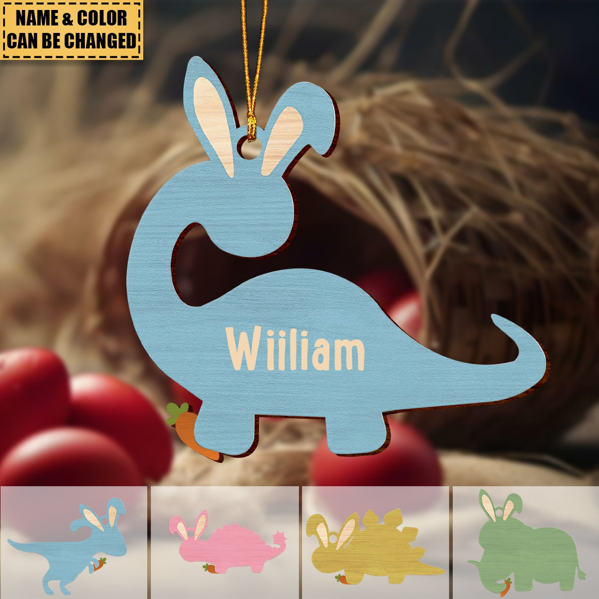 Dinosaur Bunny Easter Gift For Kids Custom Name - Personalized Easter Basket Tags Ornament