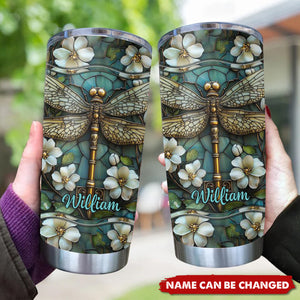 Golden Dragonfly Ornate Stained Masterpiece Personalized Tumbler