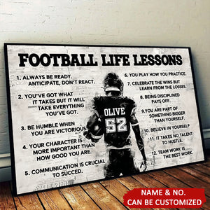 Football Life Lessons Personalized Canvas, Gifts For Football Player