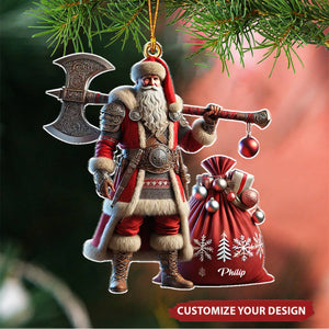 Viking Santa Warrior With Gift Sack Personalized Christmas Ornament