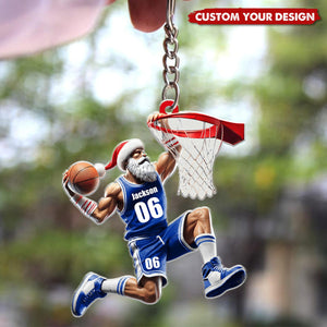 Santa Basketball Player Personalized Acrylic Keychain, Gift for Basketball Lover