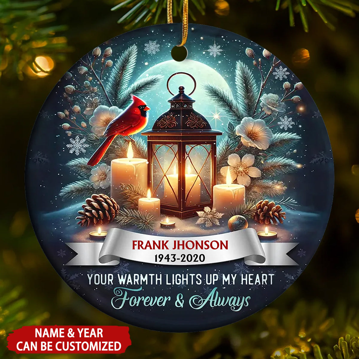 Your Warmth Lights Up My Heart Personalized Christmas Memorial Ceramic Ornament