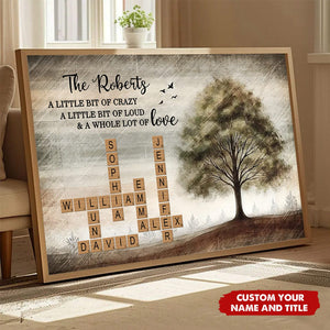 Family Whole Lot Of Love Family Tree Crossword Puzzle Art Personalized Poster, Gift For Husband, Wife, Dad, Mom