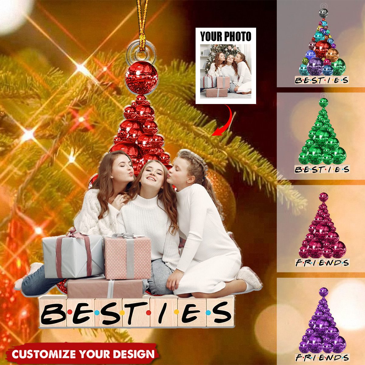 Merry Christmas With Besties Custom Photo Ornament, Gifts For Friends