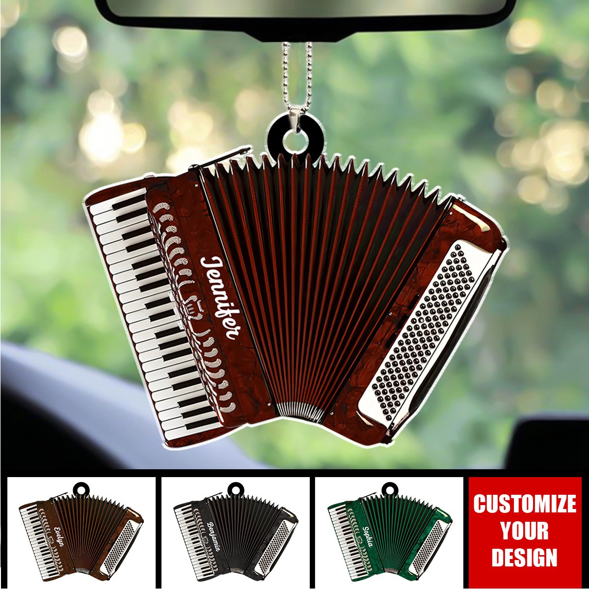 Classic Accordion - Personalized Acrylic Car Ornament, Gift for Musician, Accordion Lover