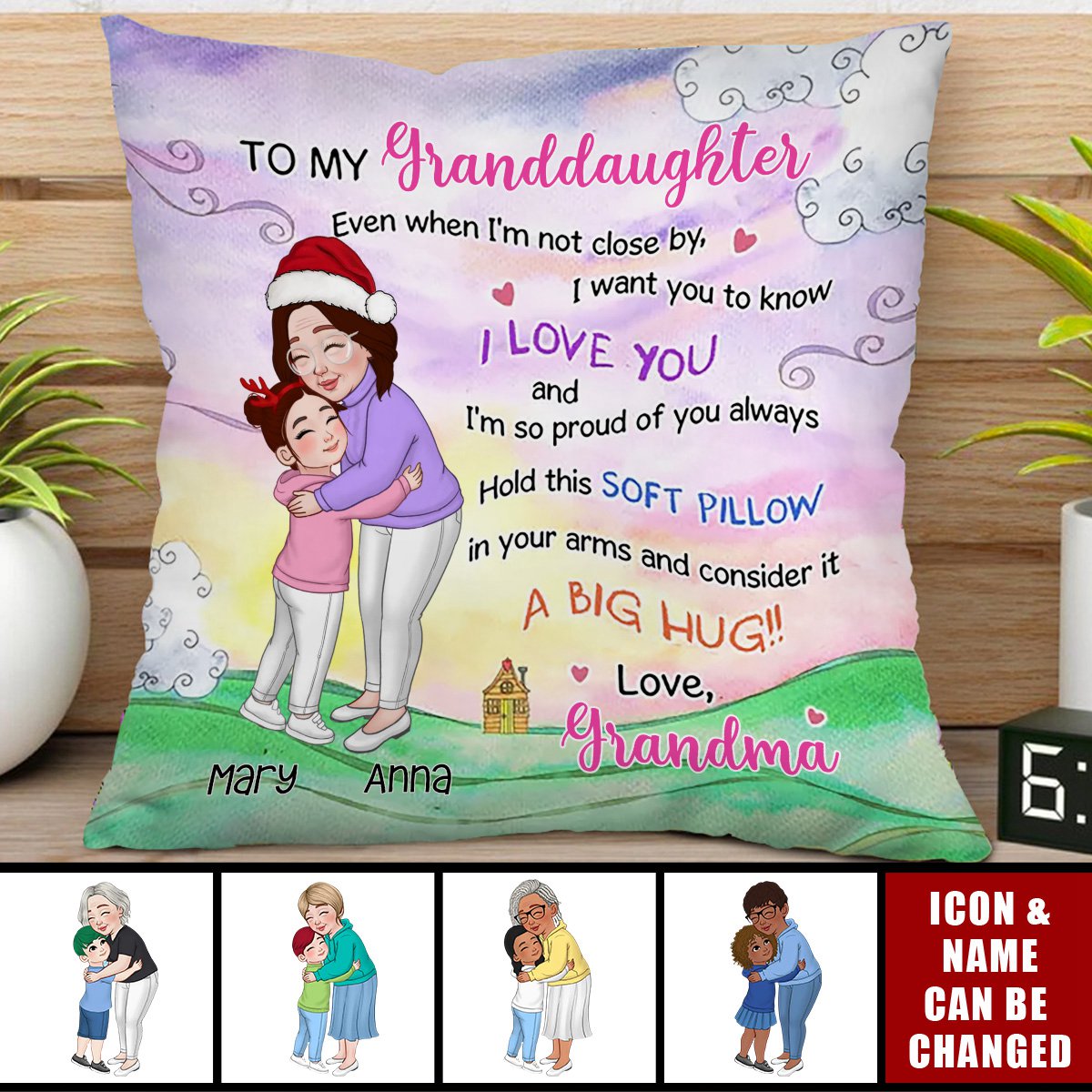 Personalized Grandma And Granddaughter Grandson Hugging Pillow - Gift For Grandkids, Grandma