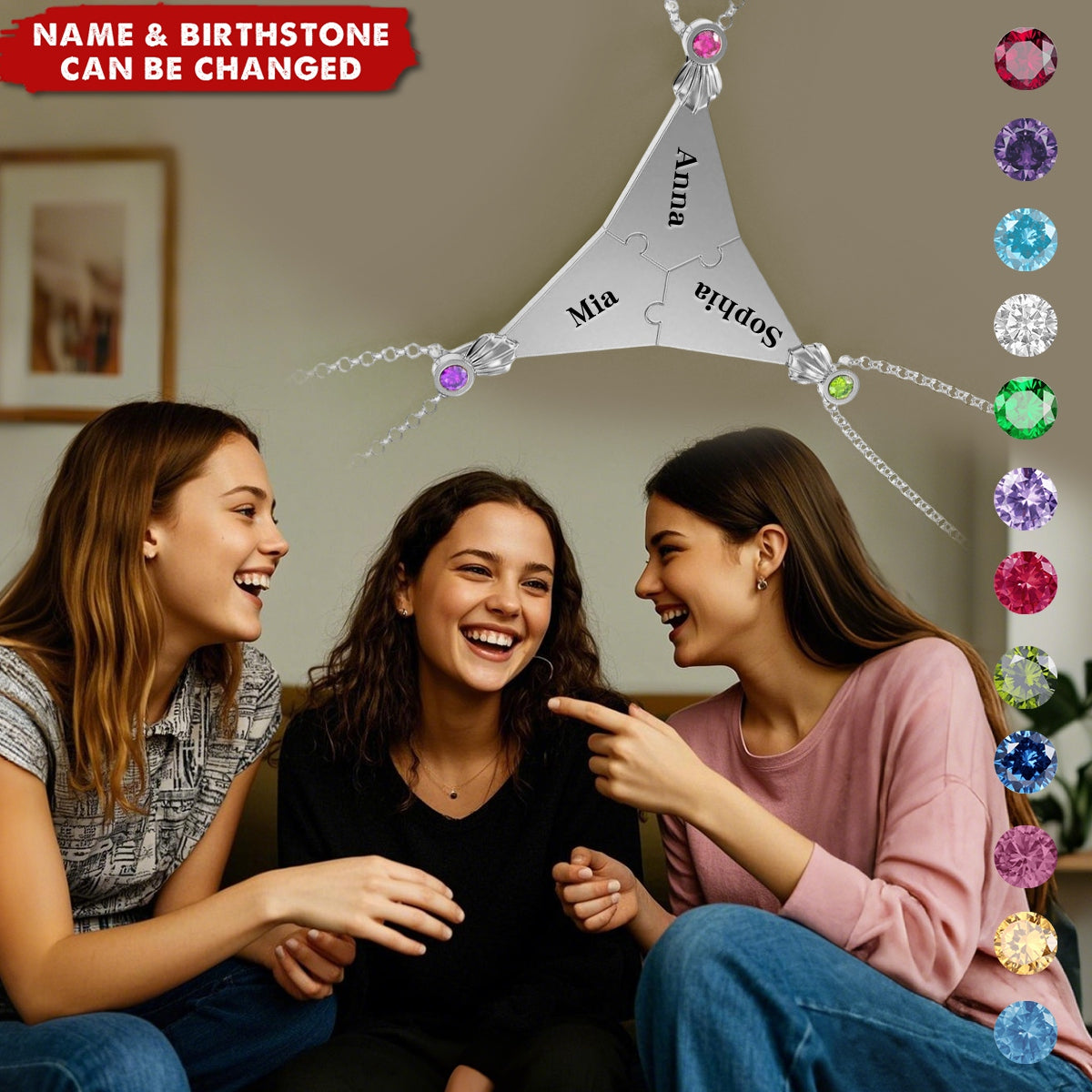 Family Friendship Love Birthstone Personalized Name Star Puzzle Piece Necklace