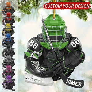 Hockey Skates Helmet and Stick Personalized Christmas Ornament, Gift for Hockey Lovers