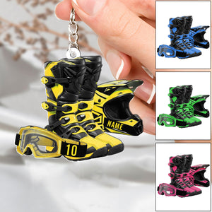 Custom Motocross Boots Helmet Keychain, Motocross Uniform Keychain