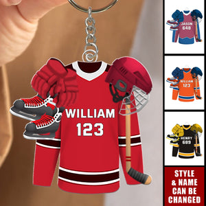 Hockey Player Keychain - Hockey Jersey - Personalized Gifts For Ice Hockey Lovers