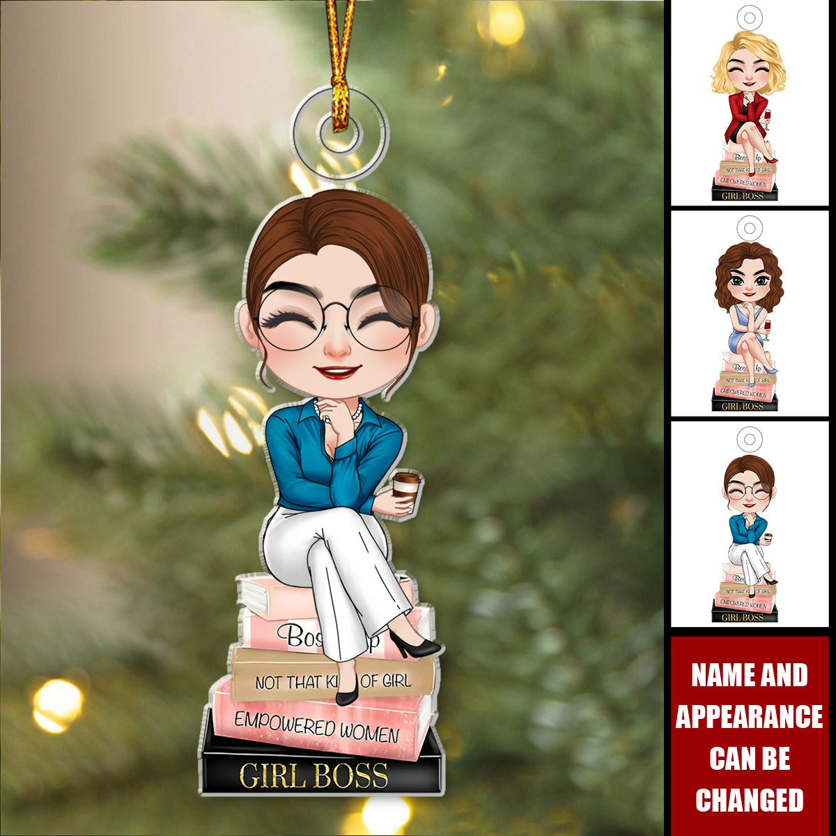 Gift For Boss Girl, Personalized Acrylic Ornament, Boss Girl Sitting On Books Ornament, Christmas Gift