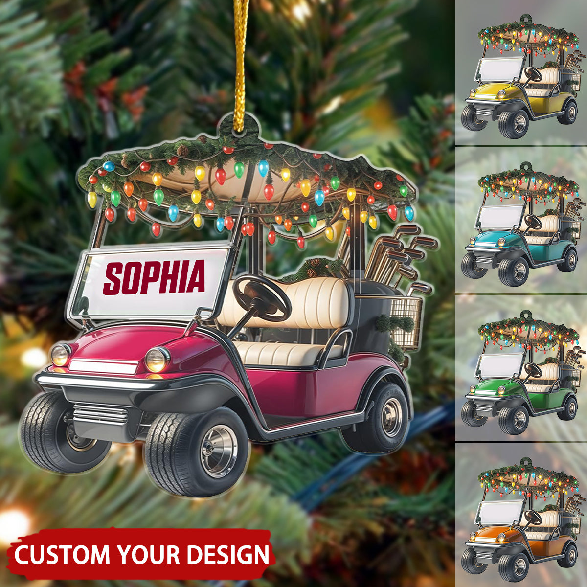 Golf Cart With Christmas Light Personalized Christmas Ornament, Gift For Golf Lover