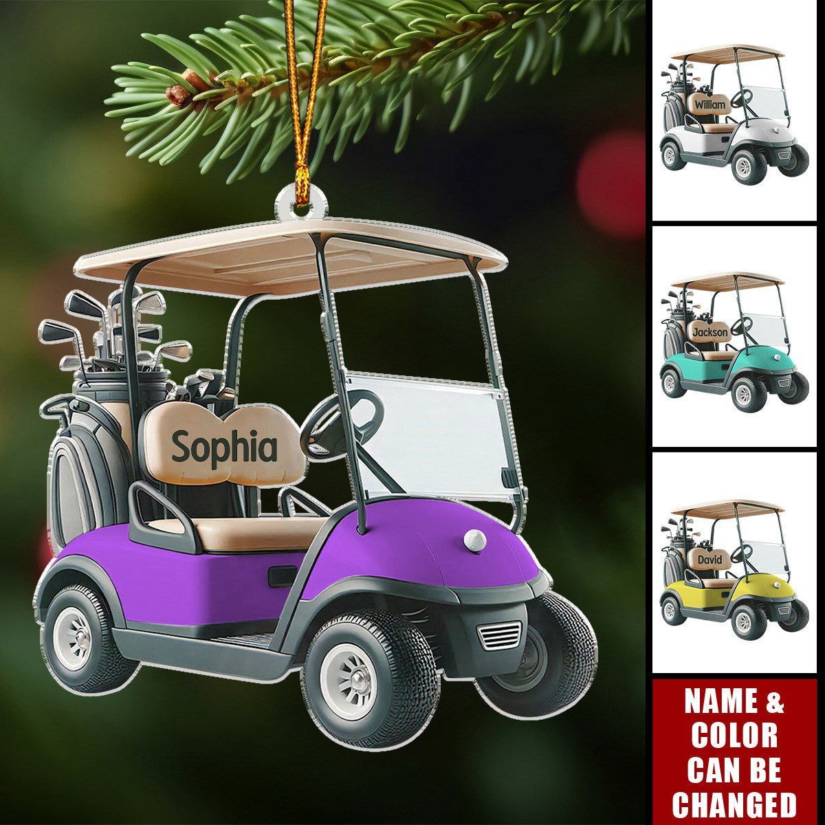 Personalized Golf Cart Christmas Acrylic Ornament, Gift For Golf Lover, Tree Decor Xmas