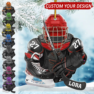 Hockey Skates Helmet and Stick Personalized Christmas Ornament, Gift for Hockey Lovers