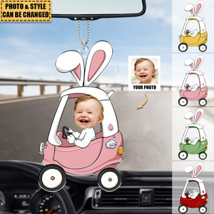 Custom Funny Face Bunny Easter Car Gift - Personalized Photo Easter Car Ornament