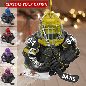 Hockey Skates Helmet and Stick Personalized Christmas Ornament, Gift for Hockey Lovers