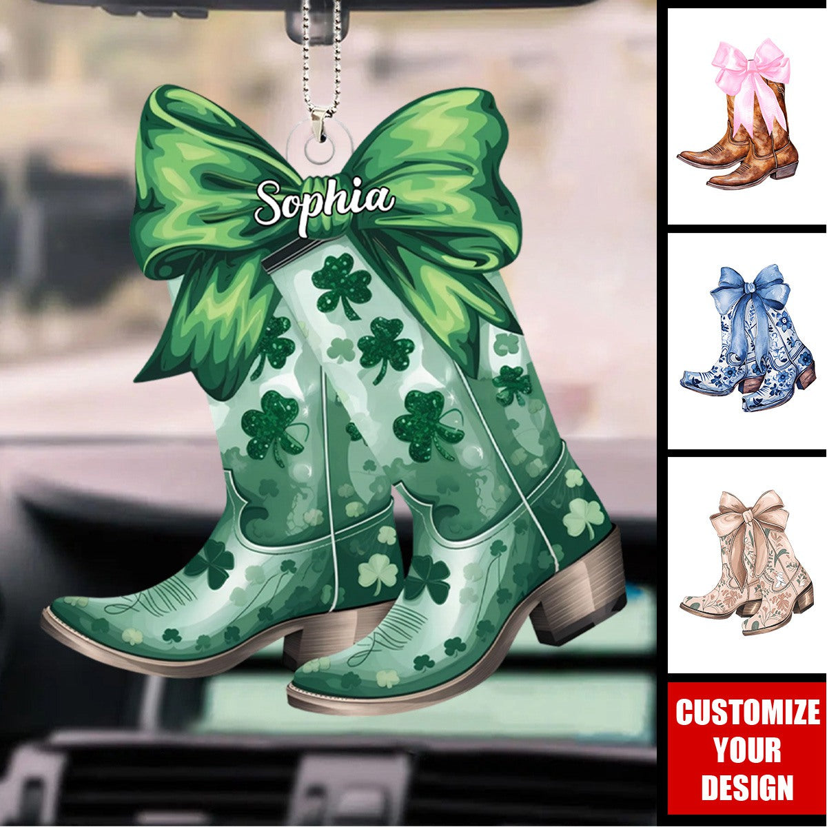 Coastal Cowgirl Boots - Personalized Acrylic Car Ornament