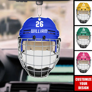 Ice Hockey Helmet - Personalized Acrylic Car Ornament, Gift For Ice Hockey Lovers