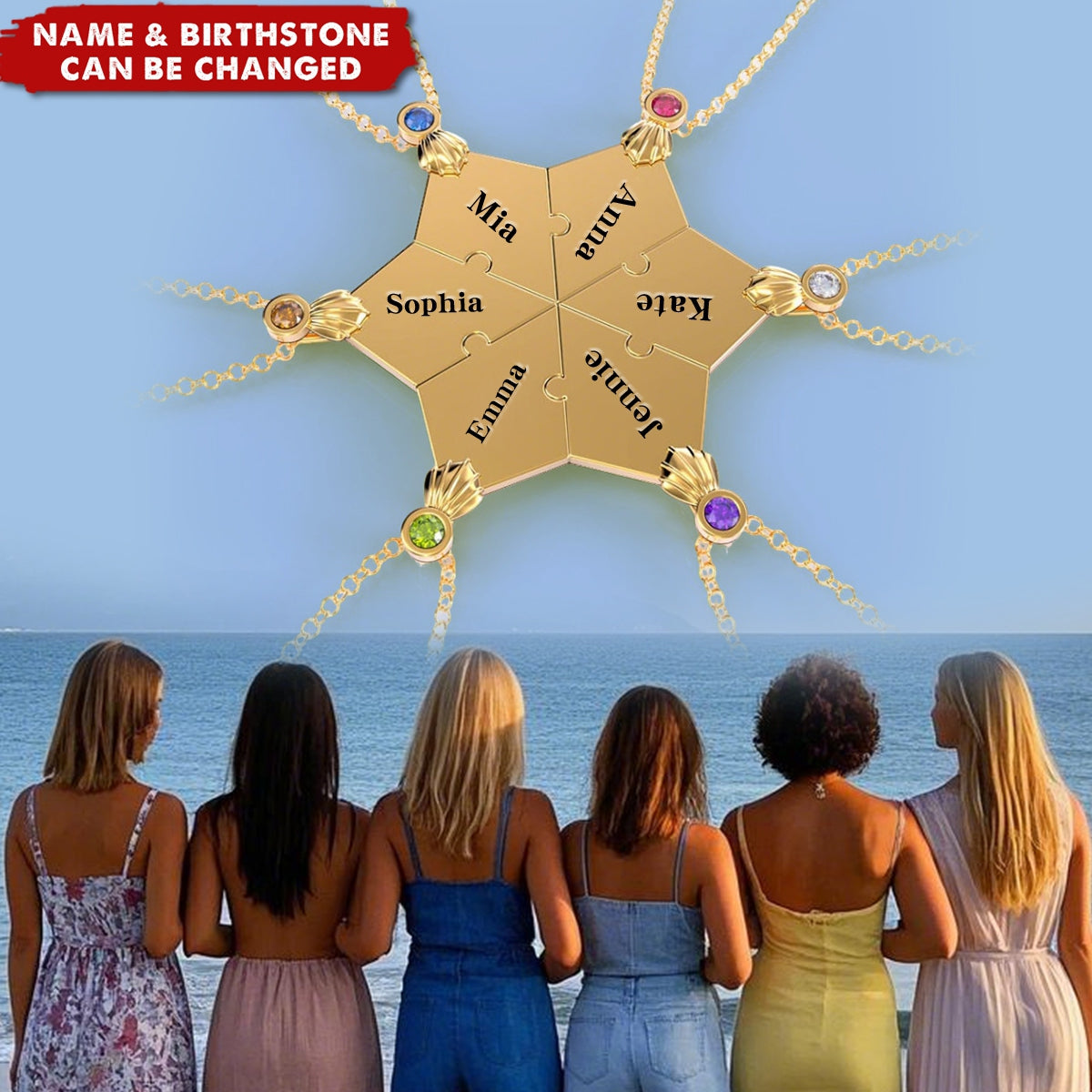 Family Friendship Love Birthstone Personalized Name Star Puzzle Piece Necklace