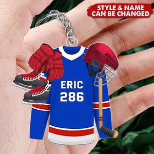 Hockey Player Keychain - Hockey Jersey - Personalized Gifts For Ice Hockey Lovers