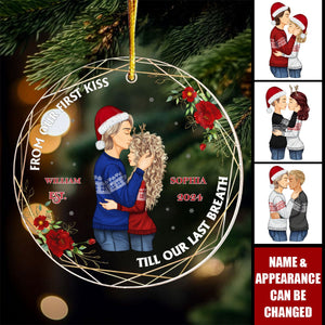 From Our First Kiss Till Our Last Breath - Christmas Couple Gift - Personalized Custom Circle Acrylic Ornament