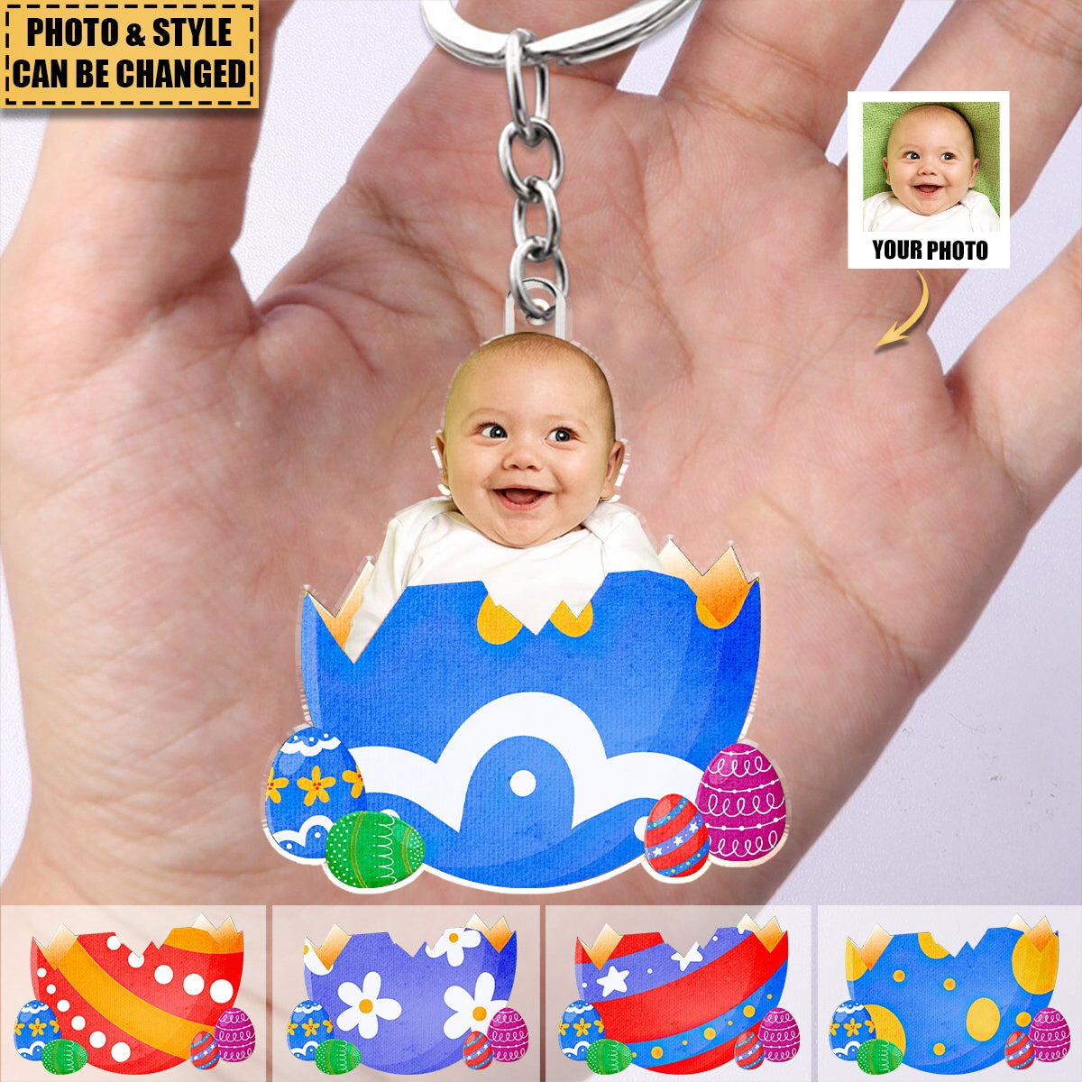 Custom Photo Egg Crack Easter Kid Family Gift - Personalized Photo Easter Keychain