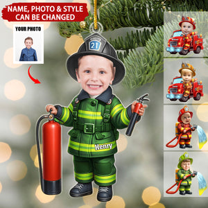 Funny Firefighter Kid Personalized Christmas Ornament