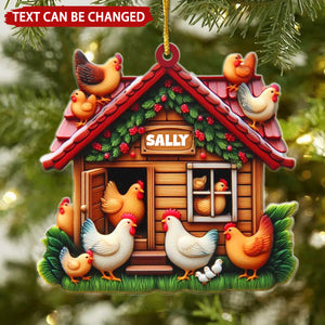 Chicken Coop Personalized Christmas Ornament, Gift for Chicken Lovers