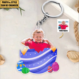 Custom Photo Egg Crack Easter Kid Family Gift - Personalized Photo Easter Keychain