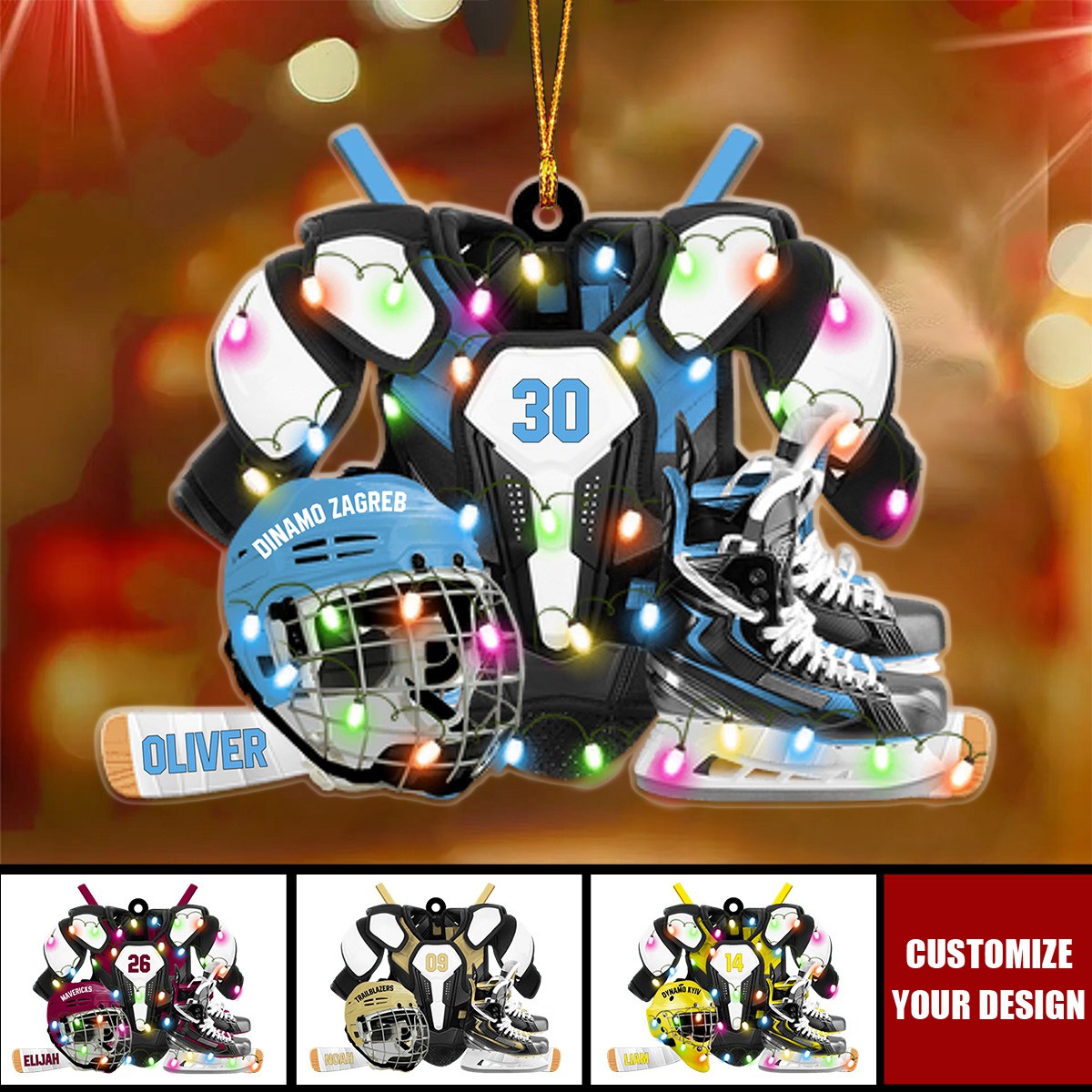 Hockey Gear-Personalized Acrylic Ornament, Christmas Gift for Hockey Players