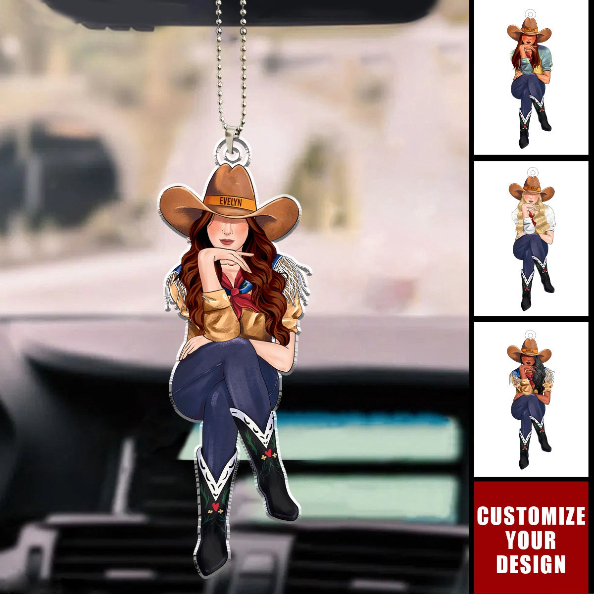 Personalized Cowgirl Acrylic Car Ornament, Gifts For Cowgirl