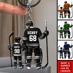 Dad And Son Ice Hockey Personalized Acrylic Keychain - Gift For Hockey Lover