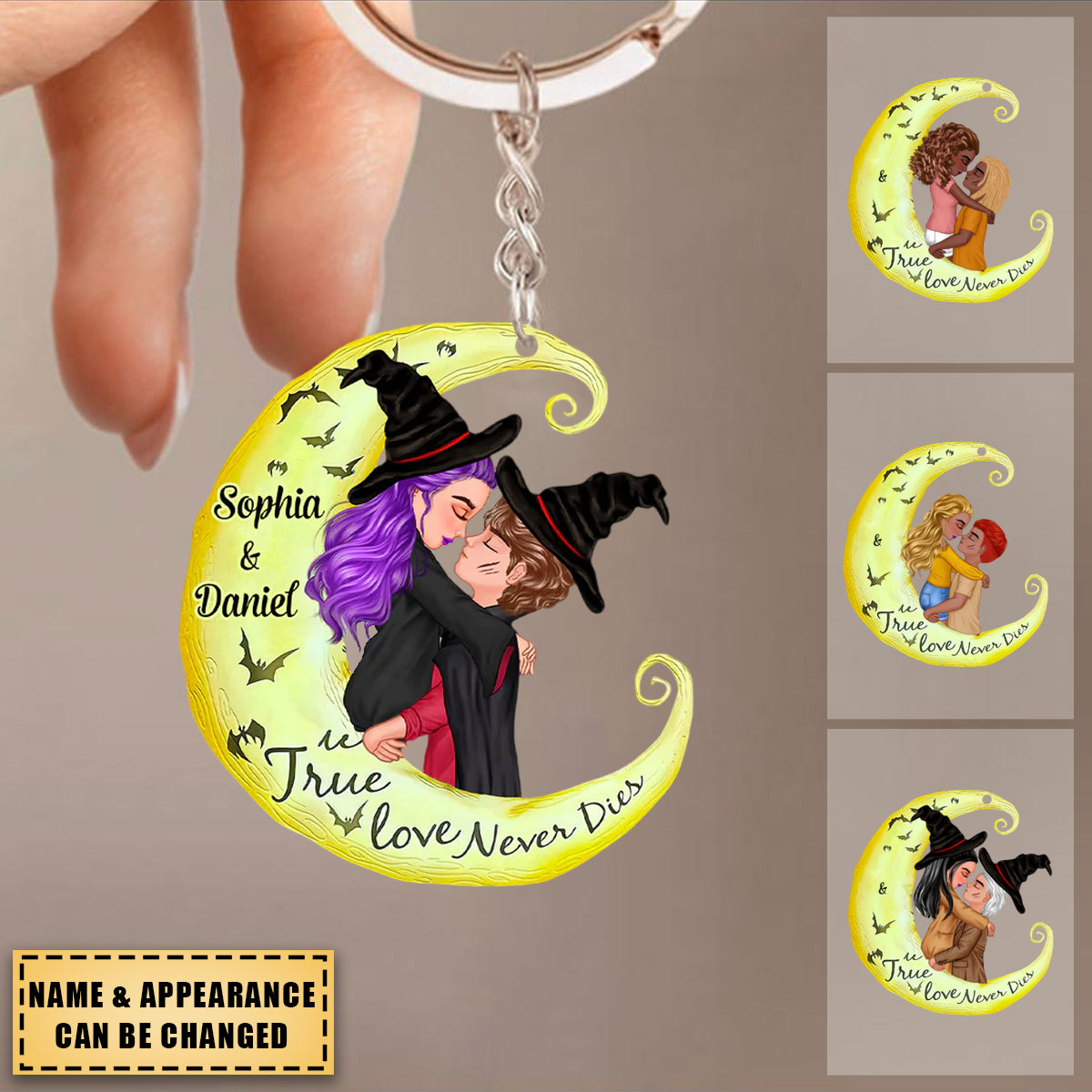 Halloween Couple Kissing On Moon True Love Never Dies Personalized Acrylic Keychain