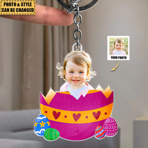 Custom Photo Egg Crack Easter Kid Family Gift - Personalized Photo Easter Keychain