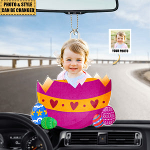 Custom Photo Egg Crack Easter Kid Family Gift - Personalized Photo Easter Car Ornament