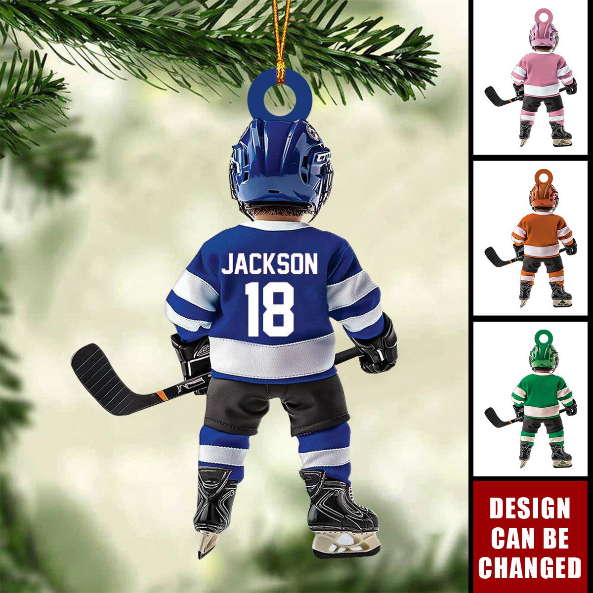 Personalized Kid Ice Hockey Ornament Hockey Player Gifts